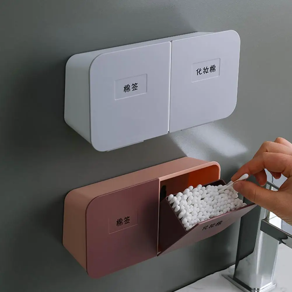 

Strong Loading Modern Cotton Pad Storage Canister ABS Cotton Swab Storage Box Self-stick for Cotton Ball