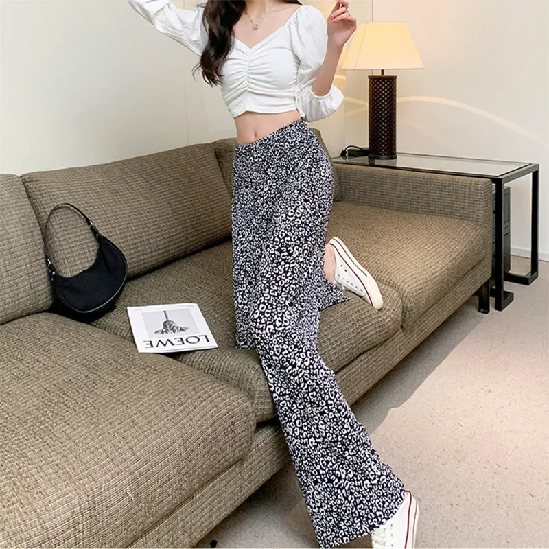 

Real Shot Women 2021 Summer Thin High-Waist Drape Loose Leopard Print Straight Mopping Wide-Leg Pants