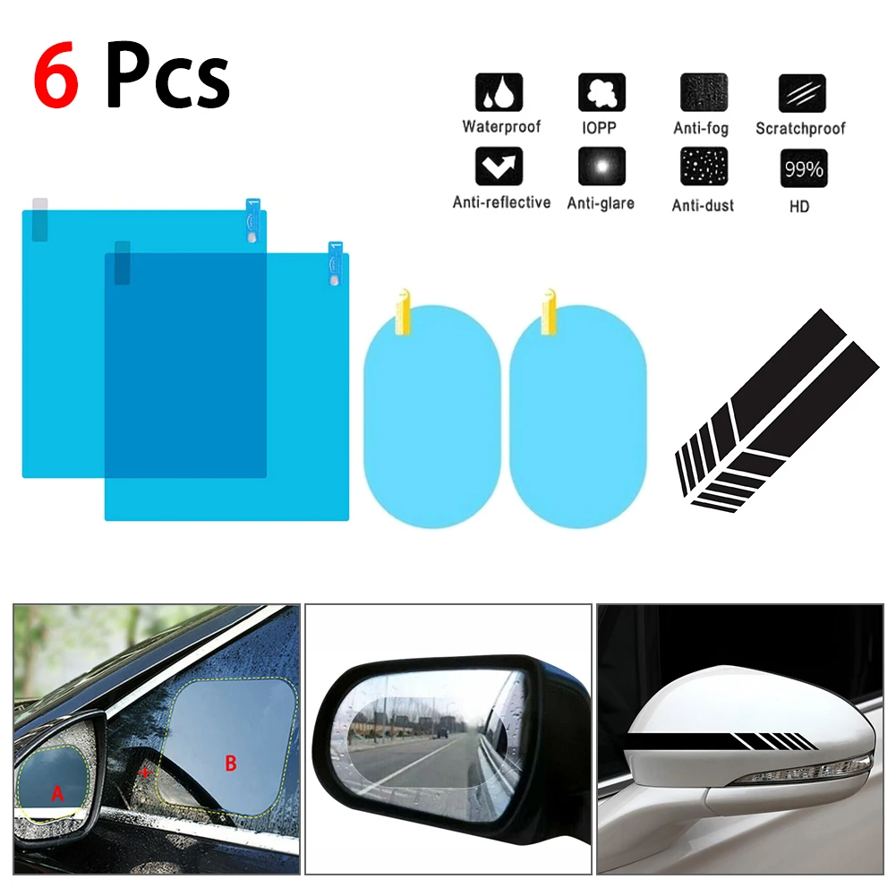 

6Pcs Anti Fog Window Clear Rainproof Rear View Mirror Protective Film Car Accessories Car Rear Mirror Protective Film Sticker