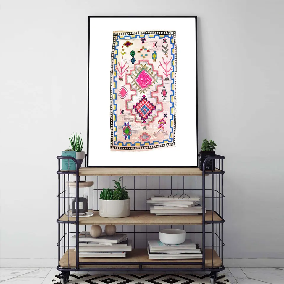 Винтажный Розовый ковер художественные принты Настенный декор в стиле бохо