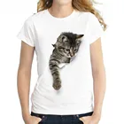 Женская футболка с коротким рукавом, круглым вырезом и принтом кошки
