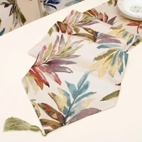 fashion modern table runner colorful leaves nylon jacquard runner table cloth with tassels printed table runner cushion cover