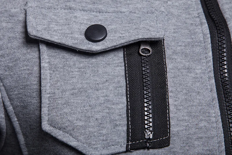 

Men Autumn and Winter Fleece Stand Collar Jacket Coat Button Multi-pocket Zipper Hoodie Jacket Sweatshirts
