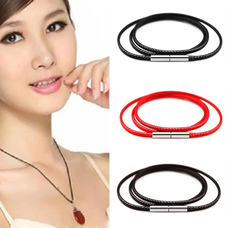 

Черная кожаная цепочка 1-3 мм, ожерелье для ручной работы, вощеная оплетка, веревка, ожерелье с застежкой из нержавеющей стали, цепочка с подв...