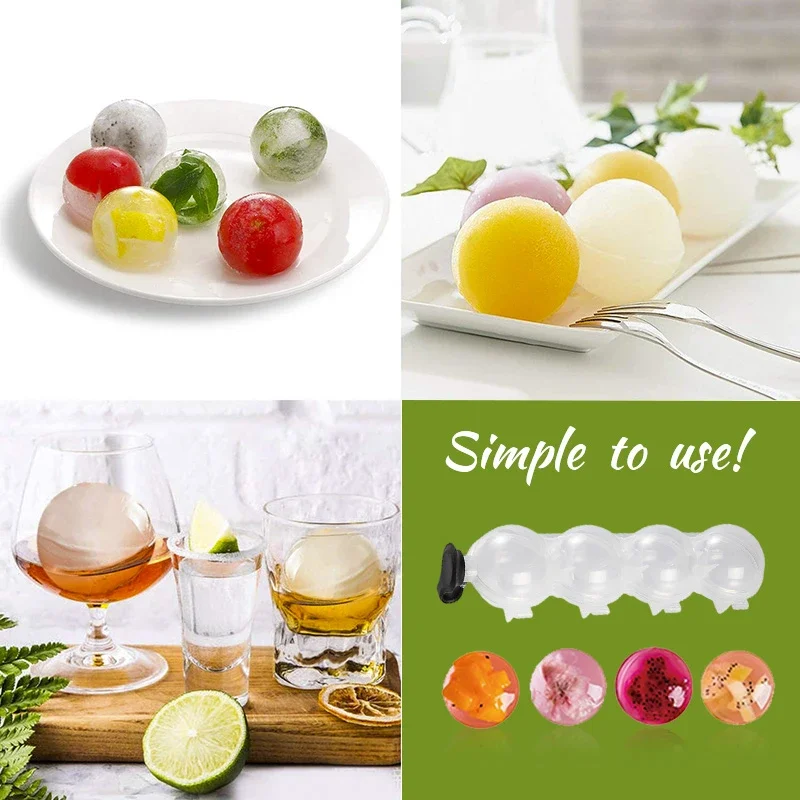 

4-hole Ice Ball Maker Box Form For Ice Flexible Silicone Whiskey Cocktail DIY Round Ice Ball Ice Grid Party For Bar Kitchen Tool