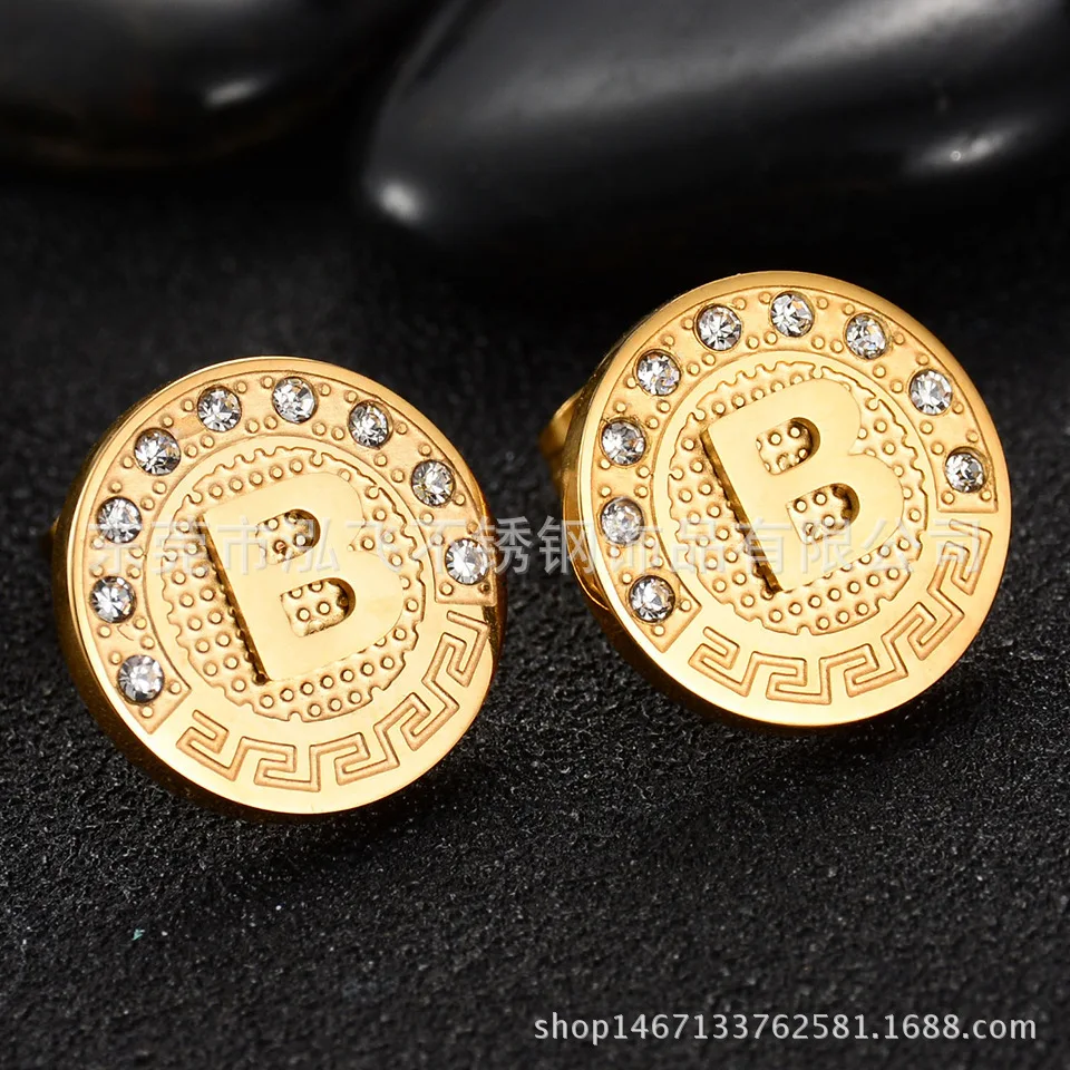 

Stainless Steel Diamond Earrings For Women European And American Fashion Trend With Bitcoin B Word Designer Earrings2021