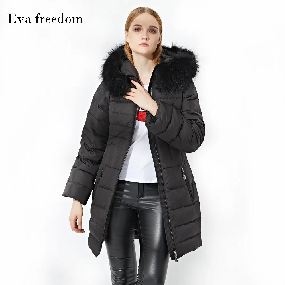 Женская зимняя куртка с натуральным мехом енота на капюшоне Корейская Толстая
