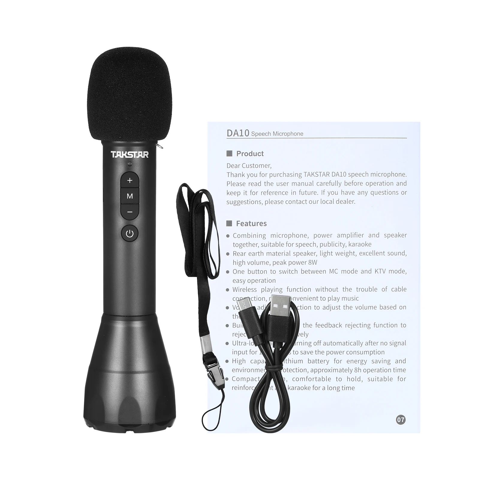 

Профессиональный микрофон для речи TAKSTAR DA10 беспроводной BTMic портативный Перезаряжаемый ручной микрофон Built-in динамик для обучения пению