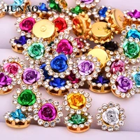 junao 10 12 14mm 50pcs sewing mix color glass flower rhinestone flat back crystal stone bridal glass beads applique crafts