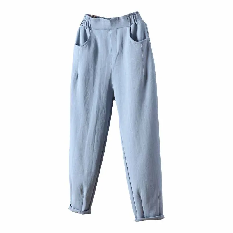 

Autumn new products loose casual solid color semi elastic waist versatile pants women's commuting arts radish pants