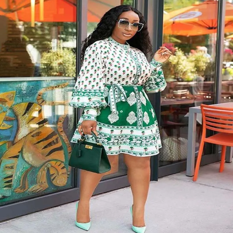 Африканская одежда фонарик для детей с длинными рукавами Платье трапециевидной