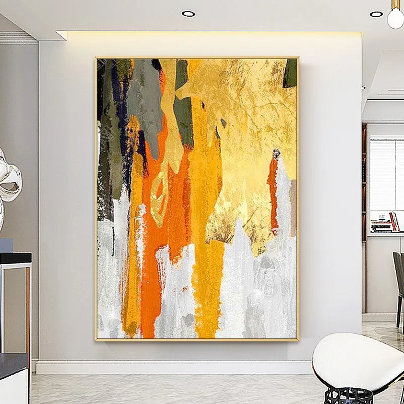 

Hand-painted Abstract Oil Painting Foil Color American Nordic Living Room Decorative Painting Gold Canvas Hand Painted Separate