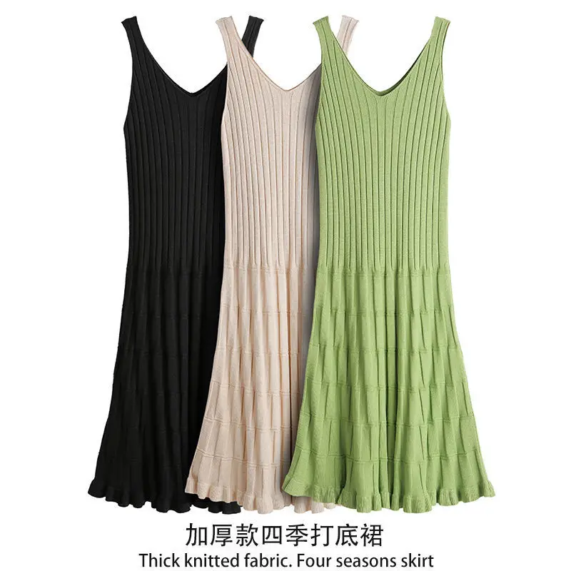 

Женское трикотажное платье-трапеция с оборками, черное повседневное Элегантное Длинное платье с открытыми плечами, без рукавов, весна-осен...