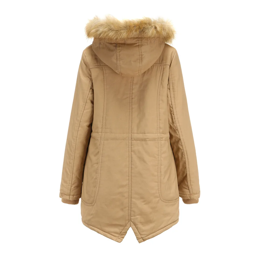 Casual Cute Women Fleece Cotton-padded Coat Detachable Hood and Fur Collar Winter Warmth Plus Fleece Parkas Cotton-padded M-3XL