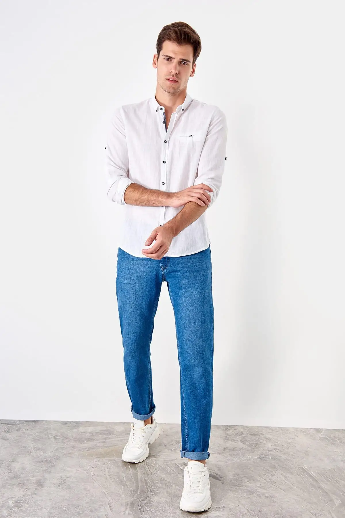Trendyol Индиго мужские классические новые джинсы TMNSS19KE0012|Мужские джинсы| |