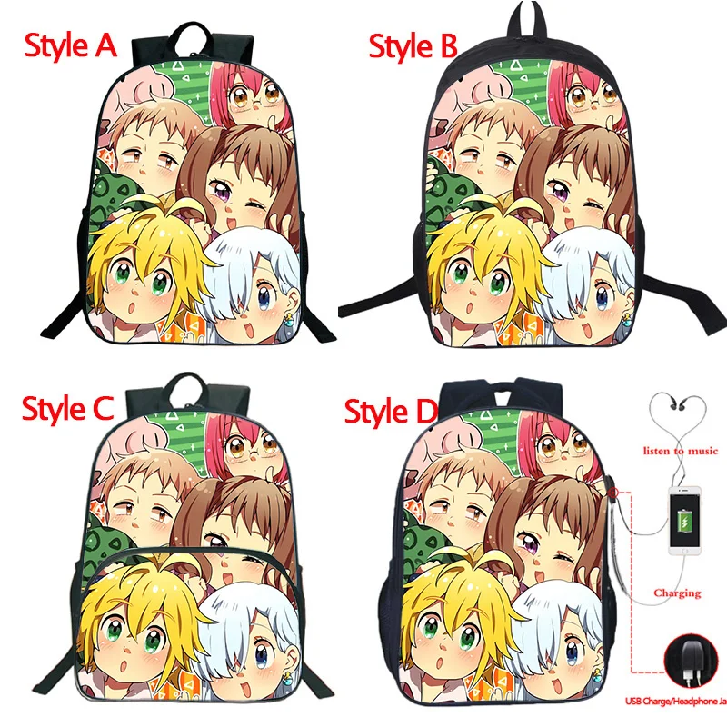Рюкзак высокого качества The Seven Deadly Sins, рюкзак с USB зарядкой, школьные сумки для студентов, модный школьный рюкзак - Цвет: 4