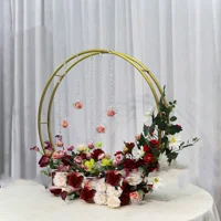 golden hoop circle stand flower centerpiece for wedding reception
