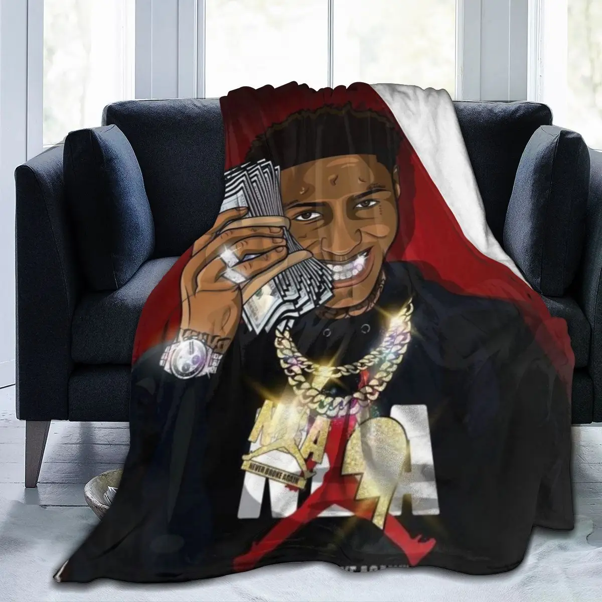 

Hot Movie Cartoon Rappeur Younboy Premium Throw Blanket Print on Demand Sherpa Blankets for Sofa Customized DIY Blanket