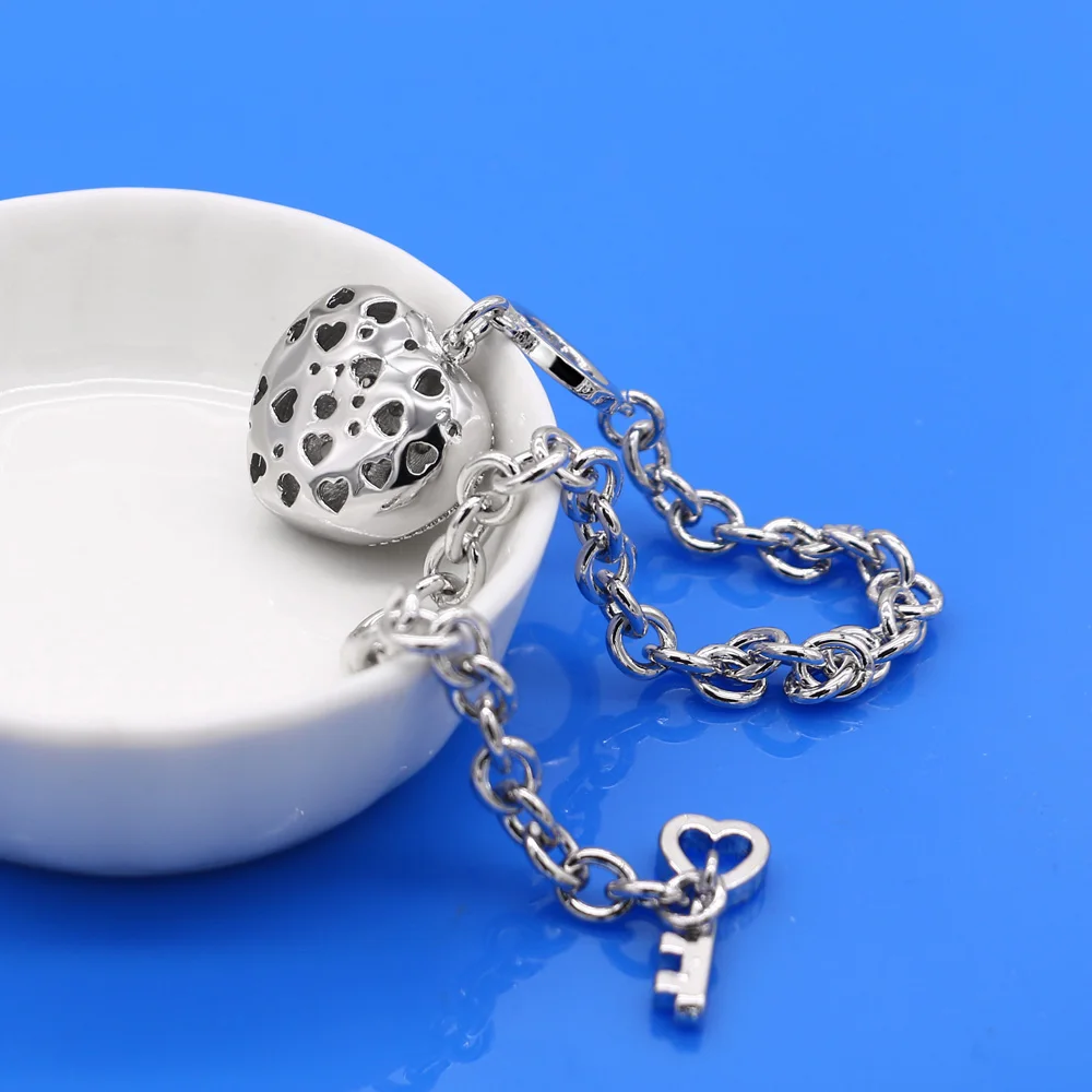 

Fashion 100% 925 Sterling Silver Women Charm Bracelet Heart Hand Catenary Jewelry 6 to 9 inches Silver Chain Bracelet Gift