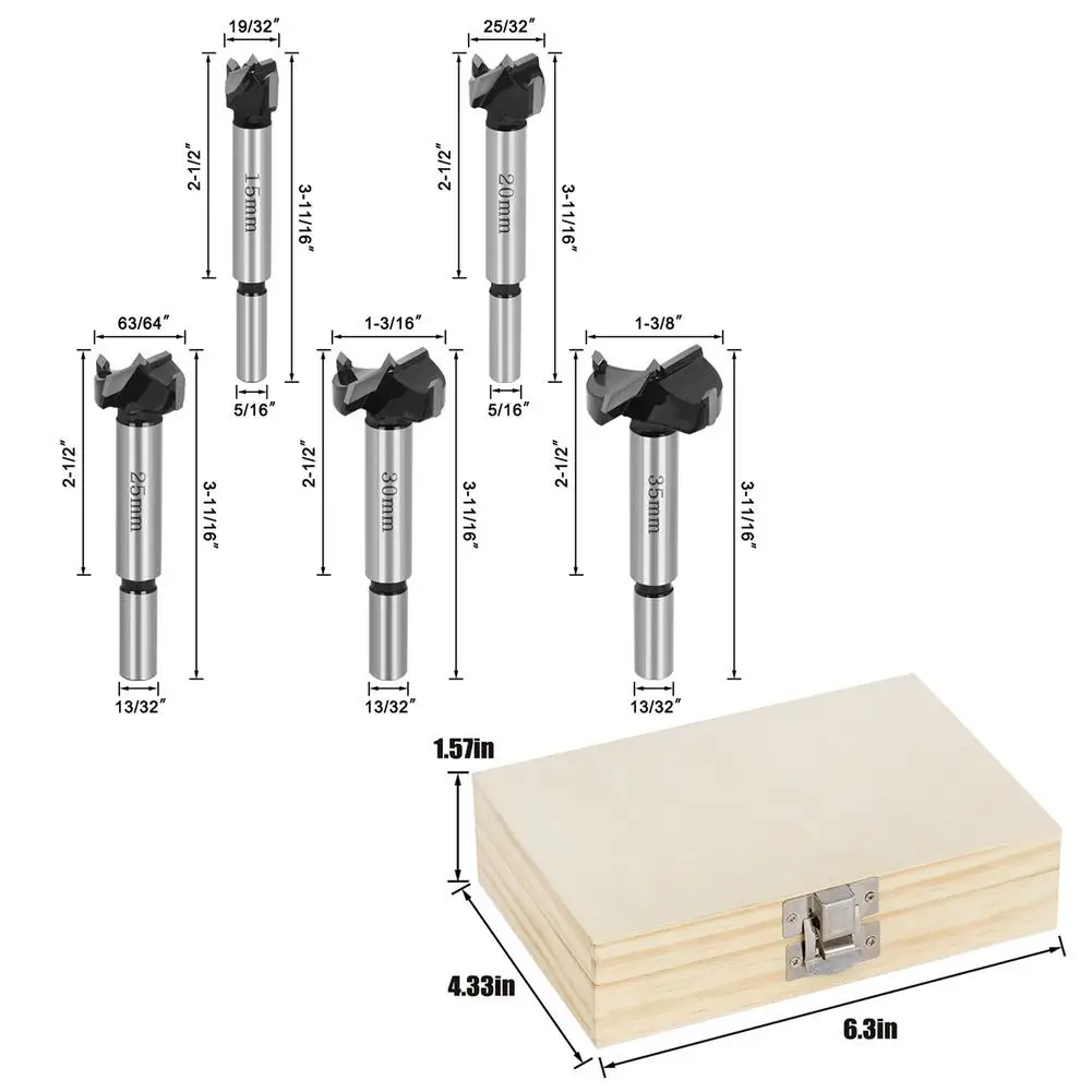 

5Pcs Diameter 15/20/25/30/35mm Adjustable Carbide Drill Bit Hinge Hole Opener Boring Bit Tipped Drilling Tool Woodworking Cutter