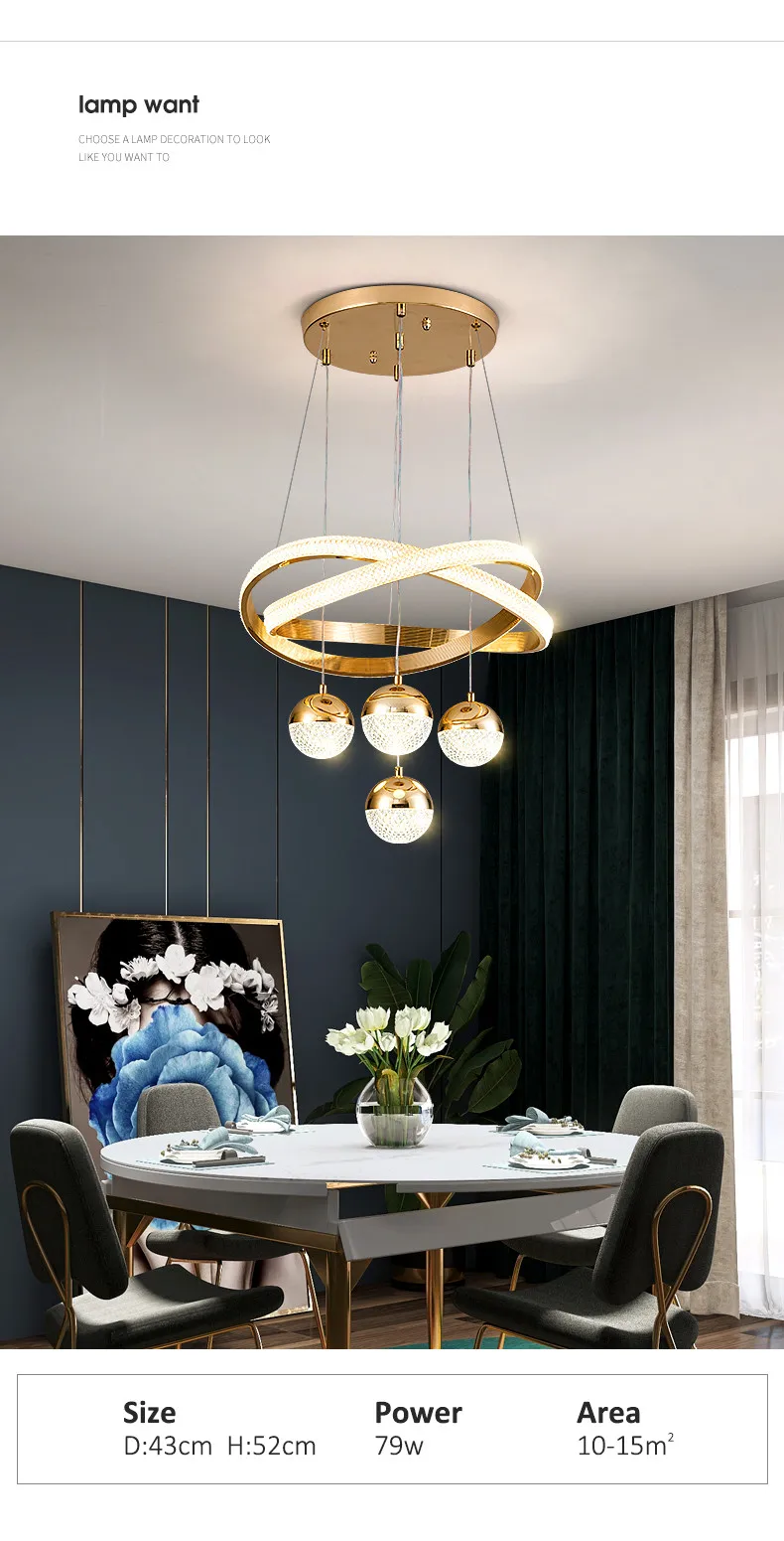 Light luxury dining room chandelier designer modern minimalist art three-head Nordic bedroom round table dining room lamp hanging lights for kitchen