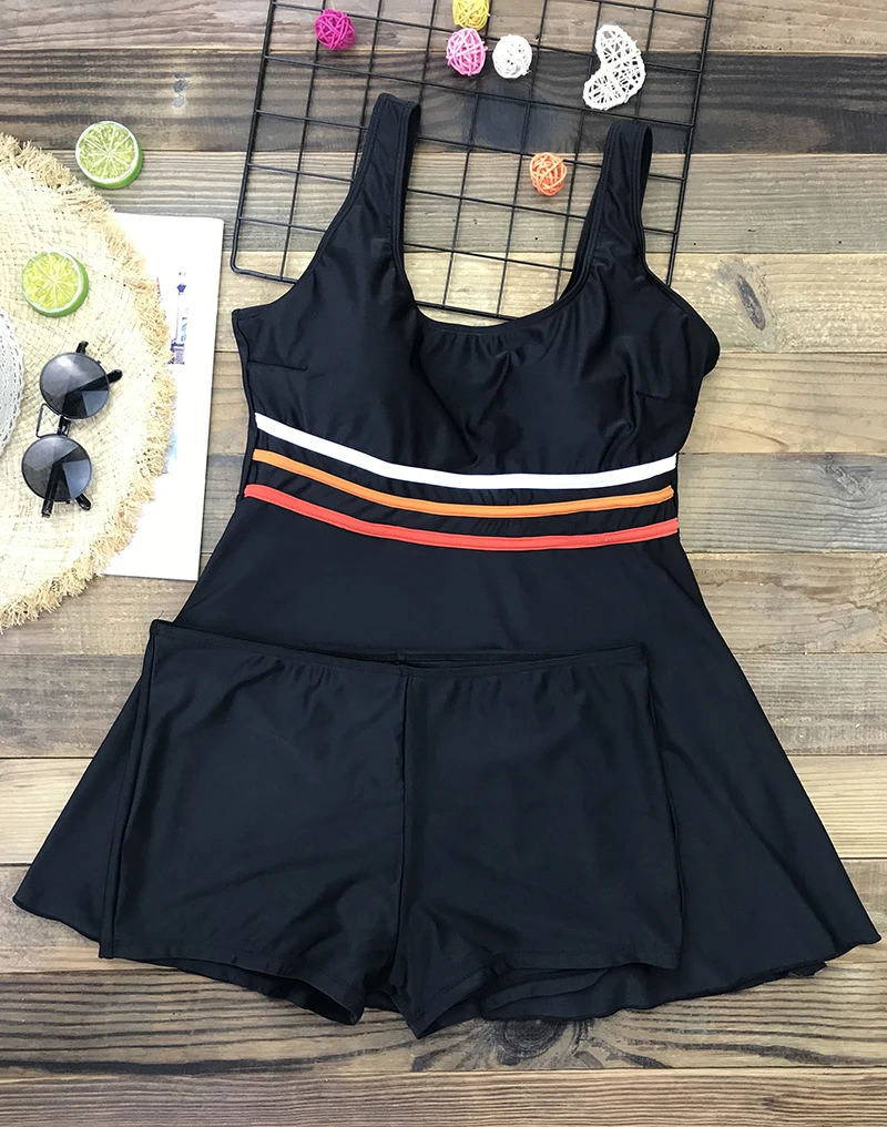 Полосатый черный купальник для женщин 2020 размера плюс танкини купальный костюм