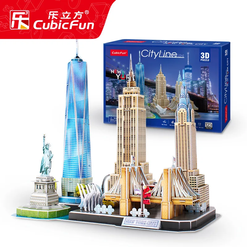 MC255-New York 3D игра-головоломка DIY игрушка бумажная Миниатюрная модель город Лондон Париж Нью-Йорк Москву знаменитое здание собрать игры игрушки для детей Подарки - Цвет: MC255-New York