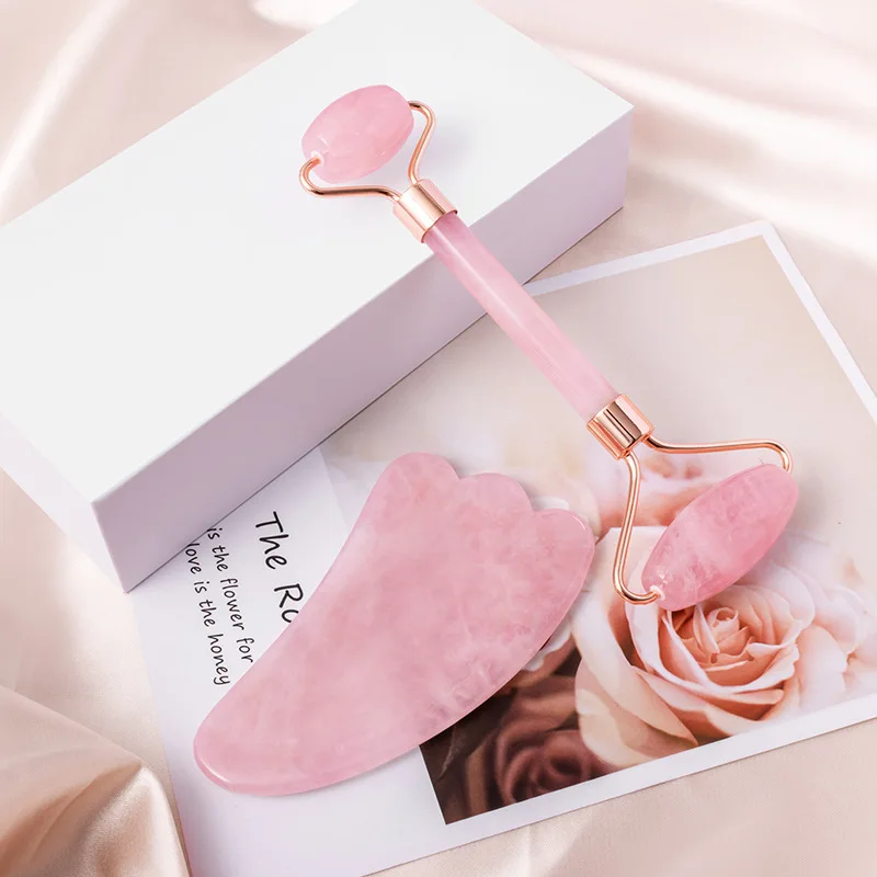 

Розовый роликовый массажер для лица, 100% натуральный нефритовый массажер с двойной головкой, Нефритовый инструмент для подтяжки лица, скреб...