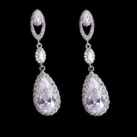 elegant designs vintage triple tiered clear cz long pear shaped drop earrings for bridal wedding pageant bridesmaids party prom