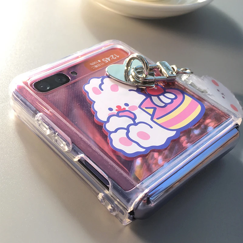 

Cake Bunny Case for Z Flip Samsung Galaxy 5G Cover Flip Case Rabbit Pendant Case for F7070 F7000 Z Flip Case 5G Unique Original