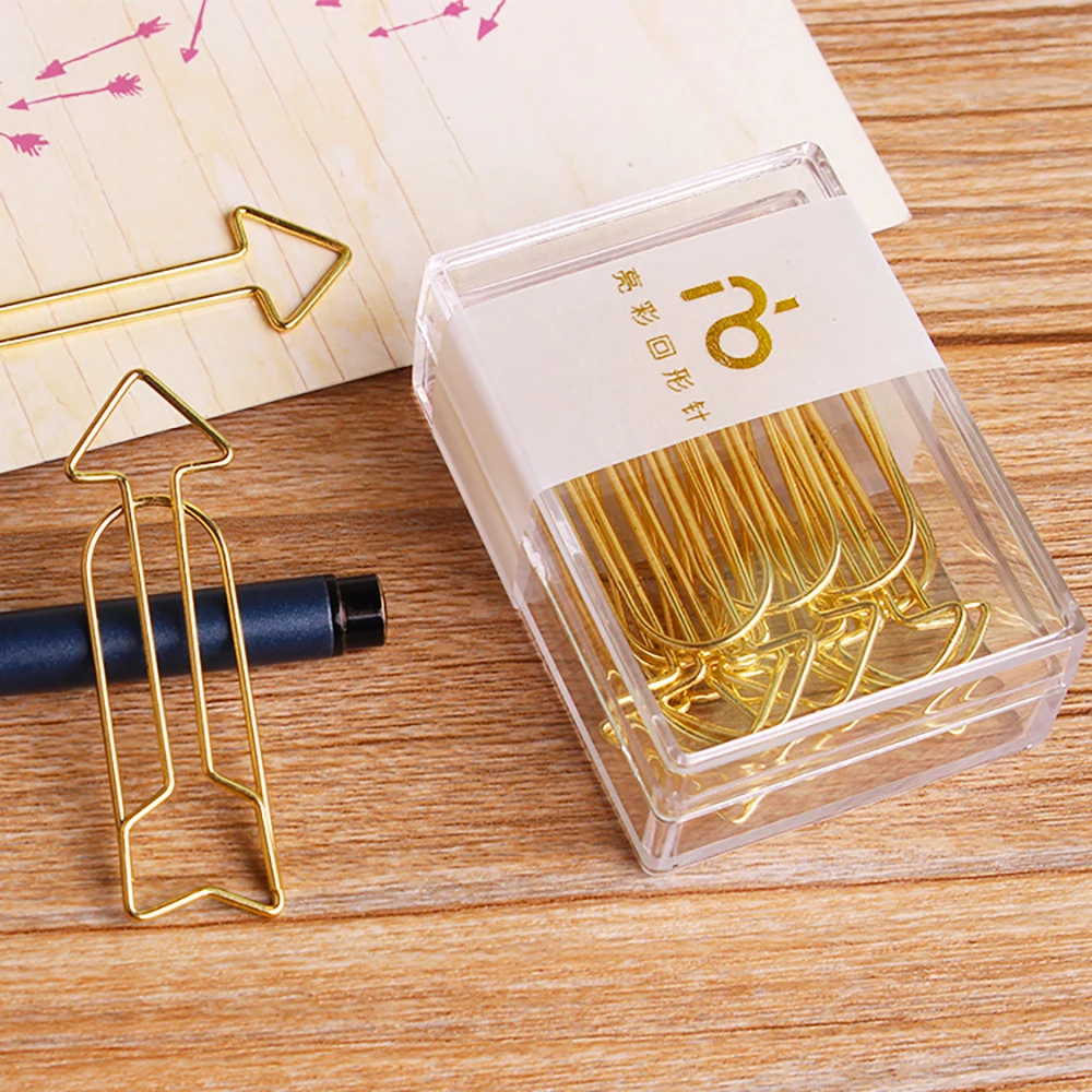 

12Pcs/box Arrow Gold Paper Clip Bookmark Binder Clip Office Accessories Paperclips Patchwork Clip