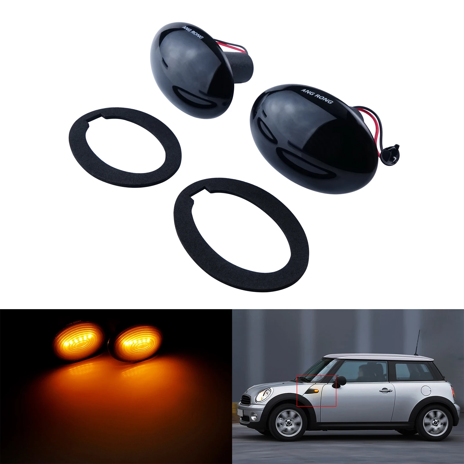 

ANGRONG черные линзы в золотистой оправе Янтарный светодиодный боковые габаритные ретранслятор светильник для Mini Cooper R55 R56 R57 R58 R59