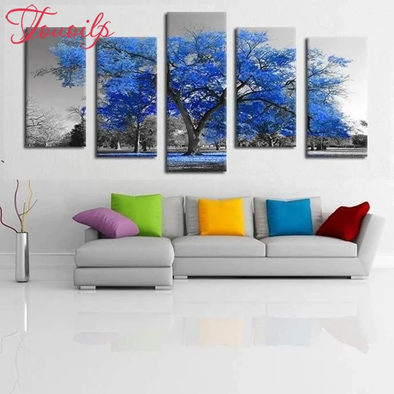 

TOUOILP 5D DIY Full Square&round 5pcs 5d Blue tree Diamond Painting DIY 5d diamond Embroidery Mosaic Home Decor painting