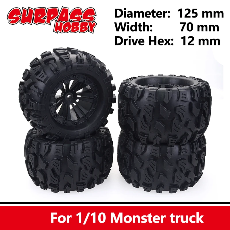 SURPASS HOBBY 4 шт. 125 мм 1/10 Монстр грузовая шина резиновая Rocks шины 12 колеса с