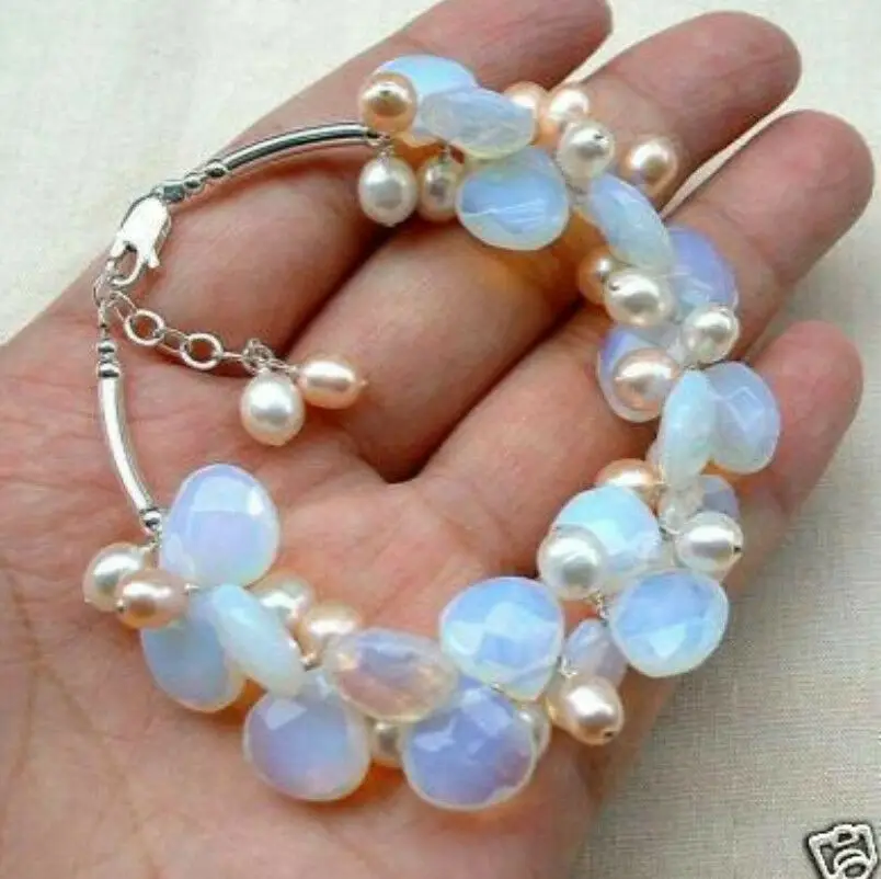 

Изысканный браслет с лунным камнем и пресноводным жемчугом, кристалл