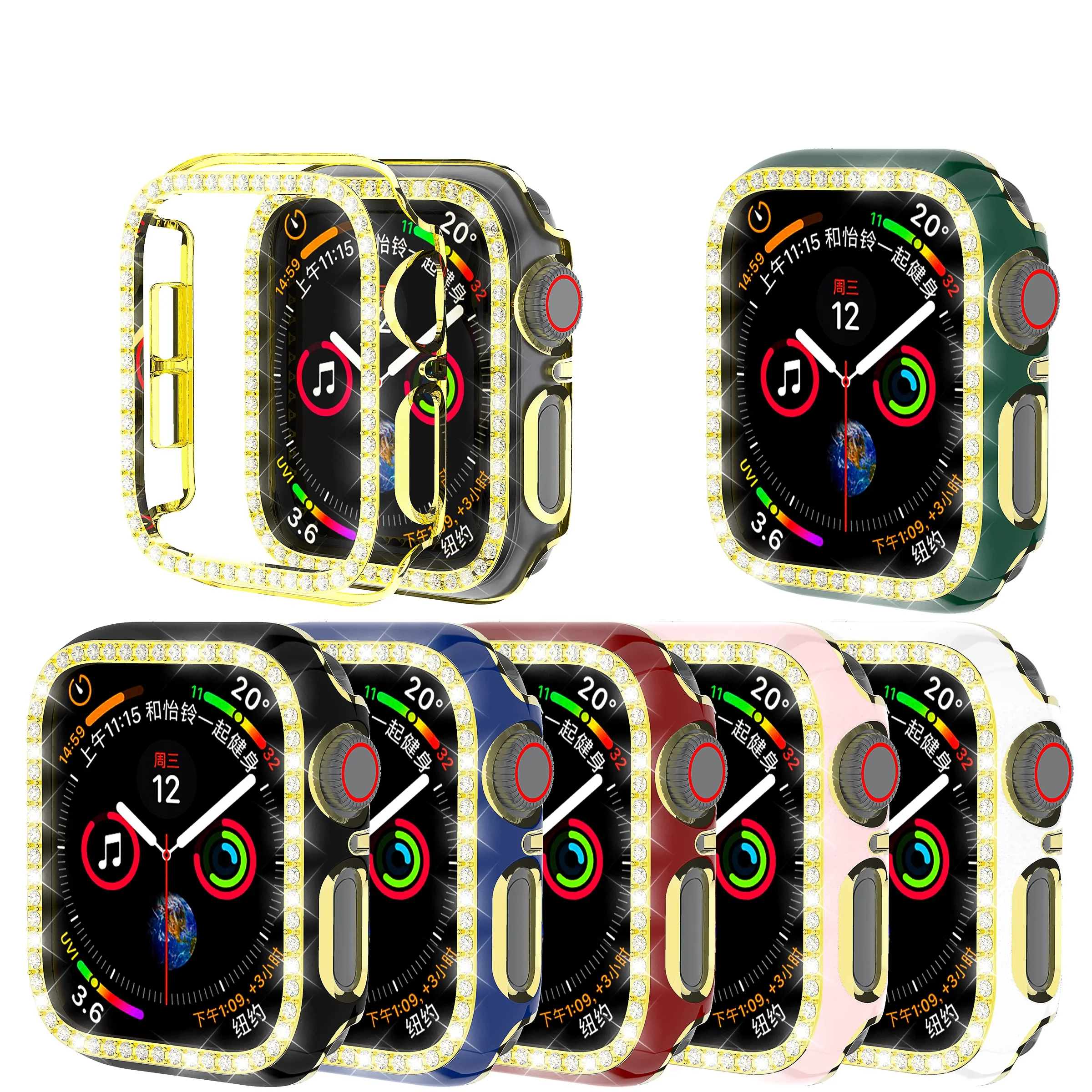 

iWatch 6D Dazzling Carving PC Single Row Diamond Protective Case For Apple Watch 6 5 4 3 2 1 38mm 40MM film For iWatch 44mm 42MM