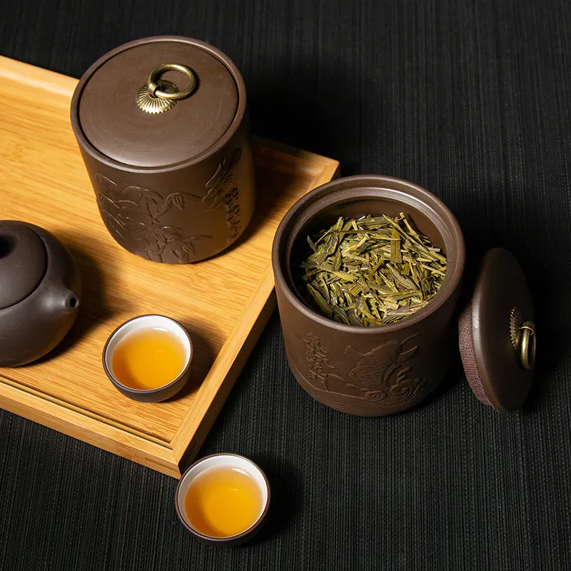 Зелёный чай герметичный ящик для хранения из фиолетовой глины под банки чая Caddy