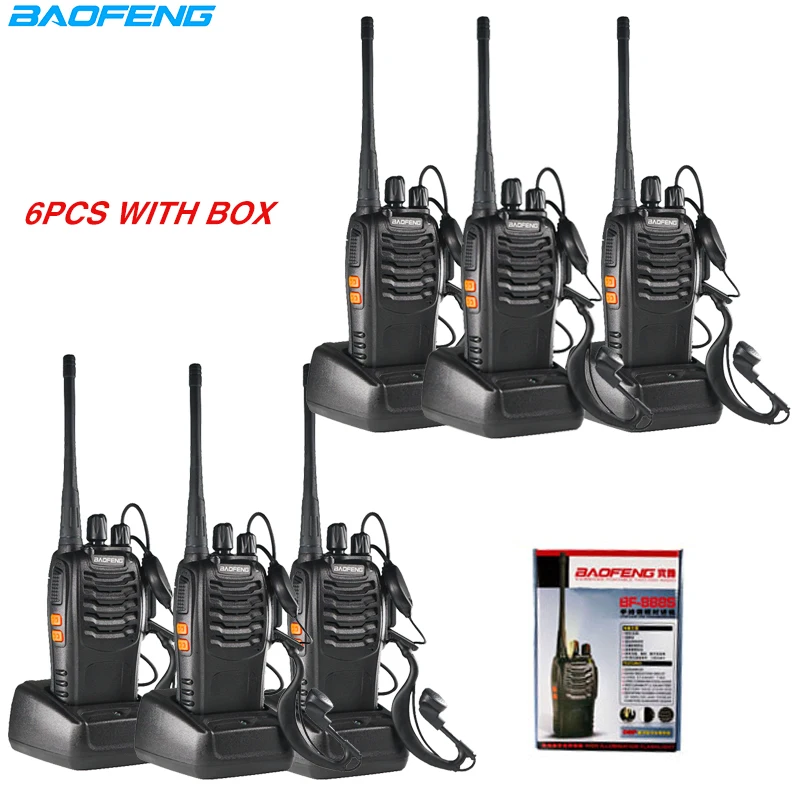 With box 6 шт. Baofeng BF-888S рация BF888S 6 км домофон 5 Вт двухстороннее радио портативный CB Ham Радио Портативный радиопередатчик fm домоф - Цвет: With box