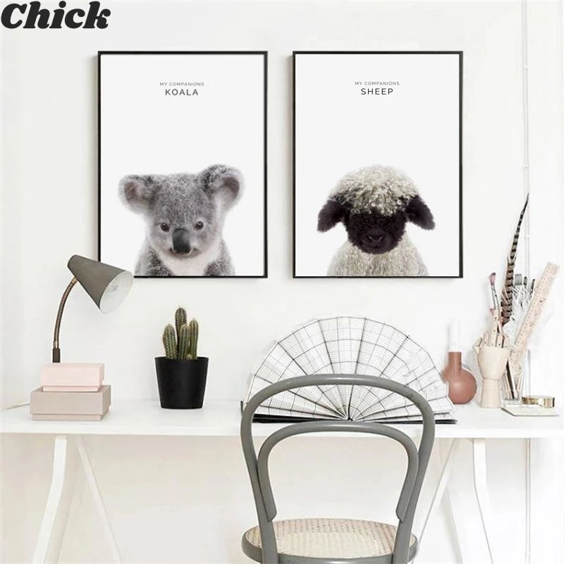 Лесной Животные со стилизацией животных Коала Wall Art Холст Картина постер для