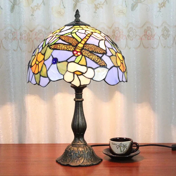

8 Inch Flesh Country Flowers Tiffany Table Lamp Country Style Stained Glass Lamp for Bedroom Bedside Lamp E27 110-240V