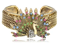 womens exotic golden tone multicolor crystal rhinestone peacock bird bangle bracelet cuff
