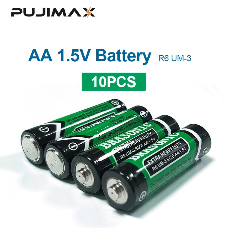 PUJIMAX AA батарея 1 5 В LR6 AM3 E91 MN1500 углеродная цинковая сухая 10 шт. Первичная MP3 камера