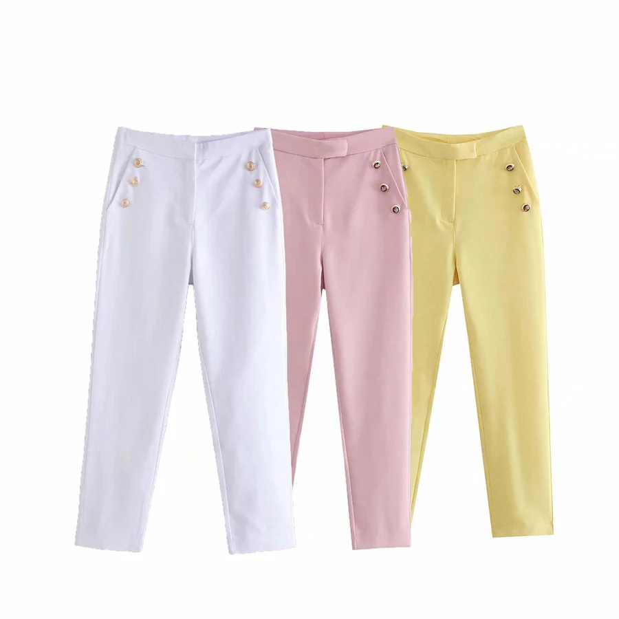 

Женские винтажные брюки PUWD на пуговицах с высокой талией, осень 2021, модные женские однотонные уличные брюки, повседневные шикарные брюки дл...