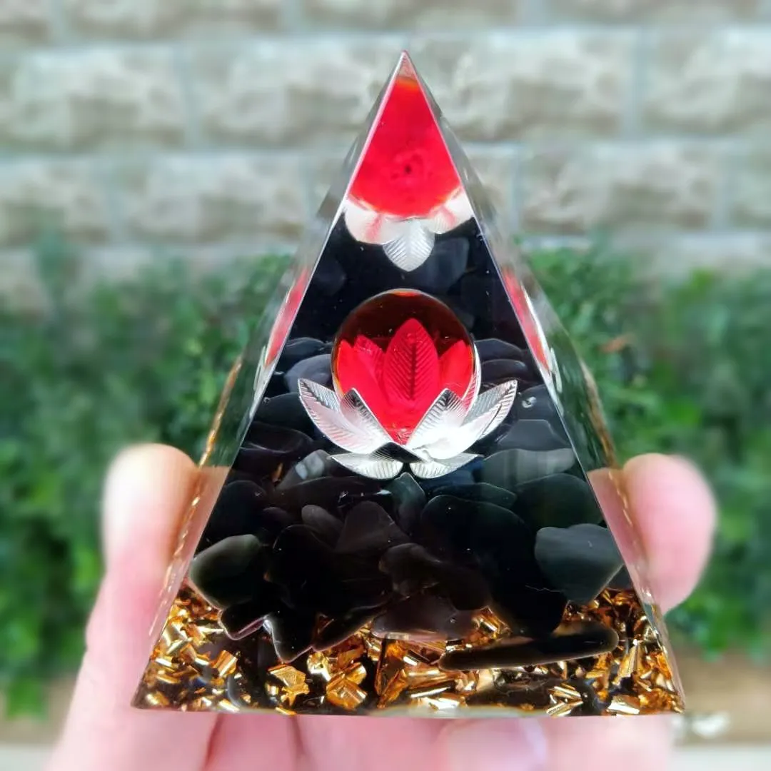 Orgonite Foreign Trade Aogen Pyramid Ornament Green Jade Stone Lotus Energy Pyramid Bring Good Luck