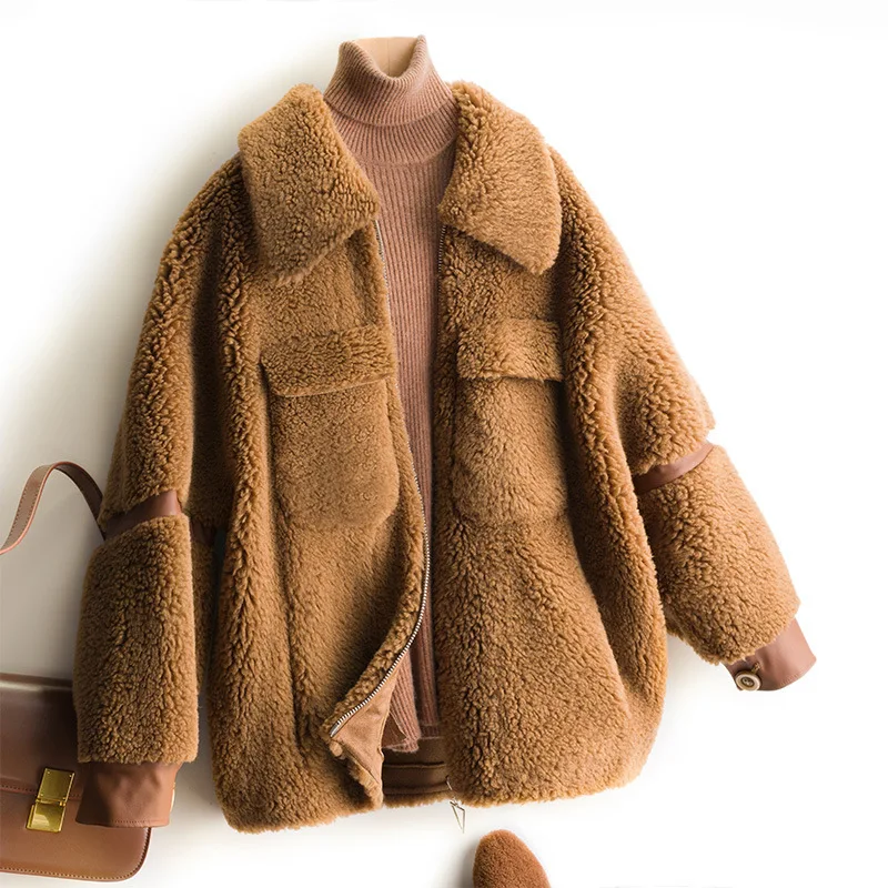 

2020 Fall/Winter Fashion Granular Sheep Shearing Wool Coat Short Loose Fur All-in-one Fur Cardigan Thicken Warm Women's Jacket