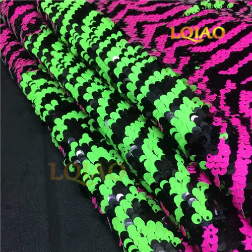 Zebra Pink-Green 125 см x 20 см реверсивная Русалка рыбья чешуя блесток ткань зеленый/черный/золотой блесток ткань с пайетками для платьев/бикини/наволочки - Цвет: Zebra Pink-Green