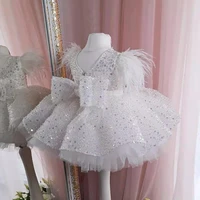 baby dress 2022 new year girls dress for children sfeather sequins baby princess tutu dress birthday party childrens wear