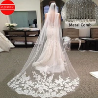 long wedding veil accessories 2021 with metal comb one layer bride velo de novia largos lace appliques mariage welon slubny