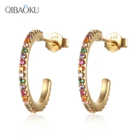 925 sterling silver hoop earring gold circle color zircon ear jewelry sweet simple noble gift earrings for women