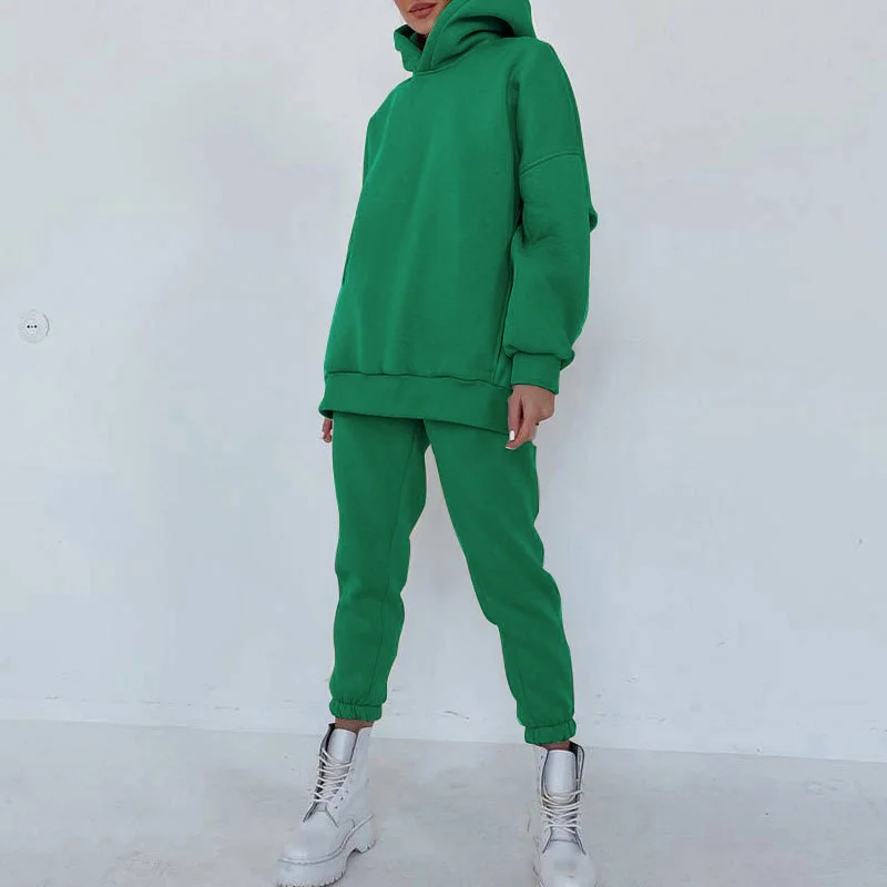 

Fleece Oversized Hoodies Women's Tracksuit Sets 2021 Autumn Hooded Jogger Pants Two Piece Set Female Casual Streetwear Suit